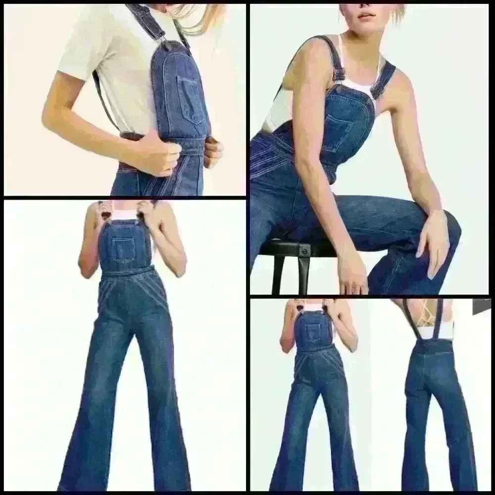 Free People We The Free Chasing Rainbow s Rolling Hills Denim Overalls Size 0